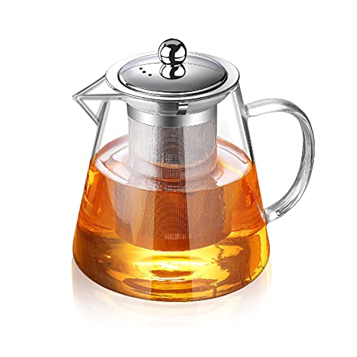TMOST Glass Teapot with Infuser Tea Pot 1300ml/43oz Tea Kettle Stovetop Safe Blooming and Loose Leaf Tea Maker Set (43oz/ 1300ml) - size: 43 fl oz