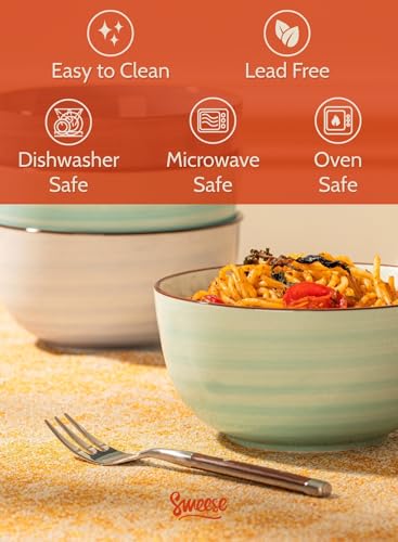 Sweese 20 Oz Porcelain Cereal Bowls - Set of 6, Multicolor, Lead-Free, for Soup, Salad, Rice Snacks, Kitchen Decor - color: Cool Assorted Colors, size: 20 Ounce