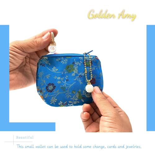 Handmade Women Coin Purse Brocade Zipper Wallet Rosary Pouch Silk Jewelry Bag - Sky Blue - color: SkyBlue