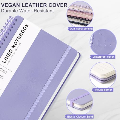 Lined Spiral Journal Notebook, B5 Hardcover Leather Notebook for Work, 7.8''×10'', 100GSM Thick Paper Spiral Bound Journaling Notebooks for Women & Men Office School Note Taking Business, Purple - color: Purple, size: B5