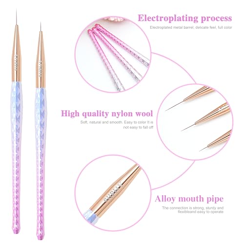3pcs Pink-Silvery Nail Art Liner Brushes Set - color: Pink-silver