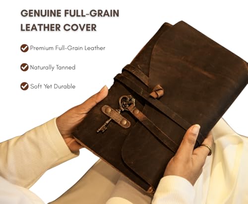 NomadCraftsCo Vintage Leather Journal, Handmade Deckle Edge Paper 240 Pages - color: Red Brown, size: 11.5" x 8.25"