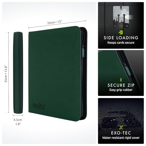 Vault X 12 Pocket XL Zip Trading Card Binder 624 Cards Exo-Tec (Green) - color: Green, size: 12 Pocket XL