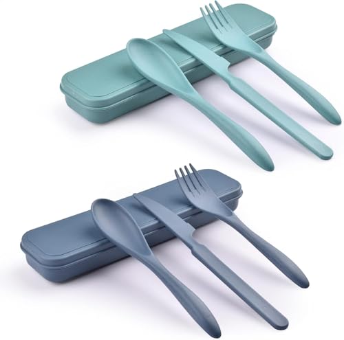 Zoyiancy 2 Sets Reusable Utensil Set with Case, Green, Blue Travel Utensils - color: Green, Blue