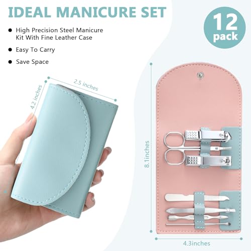 12 Set Mini Manicure Bulk, 7 in 1 Nail Clipper, Green - color: Green