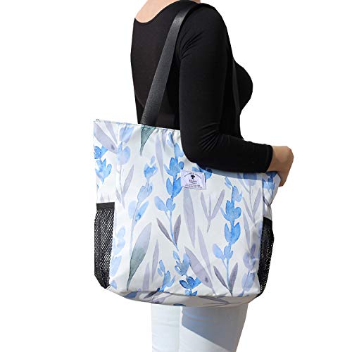 ESVAN Original Floral Water Resistant Large Tote Bag Shoulder Bag for Gym Beach Travel Daily Bags Upgraded - color: [F] Floral Leaf