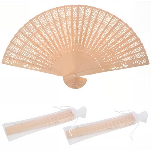 Sandalwood Hand Fans Foldable 50 Pcs with Organza Bags Wedding Favor - color: Generic-50pcs With Organza Bags