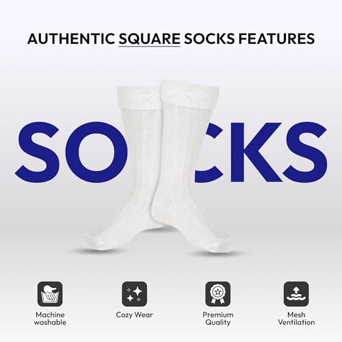 Scottish Bubbles And Square Kilt Hose for Men, Ribbed Socks for USA Shoe Sizes - color: White, size: Large