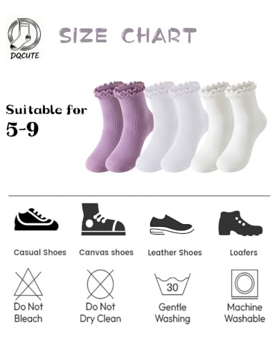 DQCUTE Women's Ruffled Ankle Cotton Crew Socks, 6 Pairs - color: White (6 Pairs)