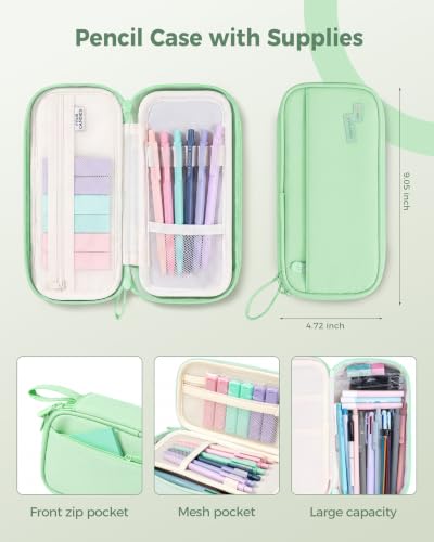Four Candies 56 PCS Aesthetic School Supplies with Pencil Case (Mint Green) - color: Mint Green