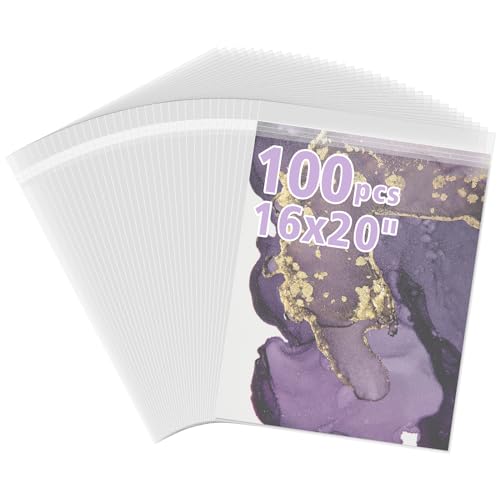 Golden State Art Acid Free Crystal Sealed Clear Bags,16x20 inches,100 Pack - size: 16x20