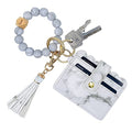 Keychain Wallet Wristlet Small Credit Card Holder Bracelet Key Chain Purse Bangle Tassel Beads Key Rings for Women - color: 01-marble