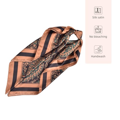 35 Inches Silk Head Scarf-Satin Hair Scarves Silk Bandana Scarf Headscarf for Women's Fashion Scarves - color: Brown-large Cashews