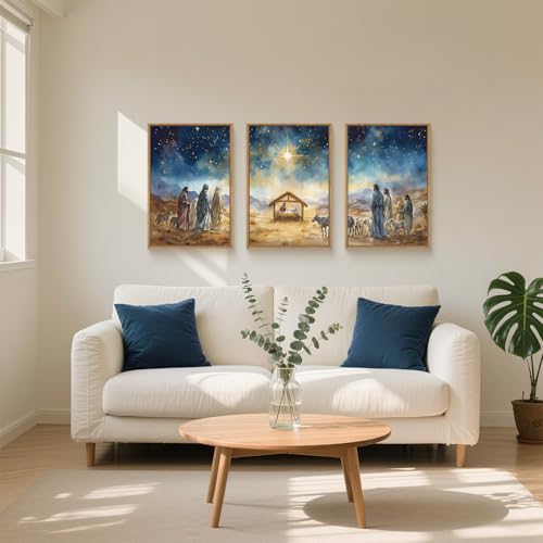 LHIUEM Large Bible Christian Religious Framed Canvas Wall Art Set,Birth of Jesus Nativity Wall Decor,Christmas Mary and Joseph Artwork for Living Room,Bedroom,Dining Room,Office -16"x24"x3 - color: Birth of Jesus Wall Art, size: 24"L x 16"W