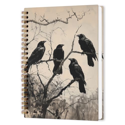 nvucamd Witchy Black Crow Raven Spiral Notebook, Gothic Halloween Raven Journal Notebook, Dark Academia Raven Journaling Notebooks for Women, Gothic Crow Office School Supplies Gifts, 5.5x8.3 In - color: crows