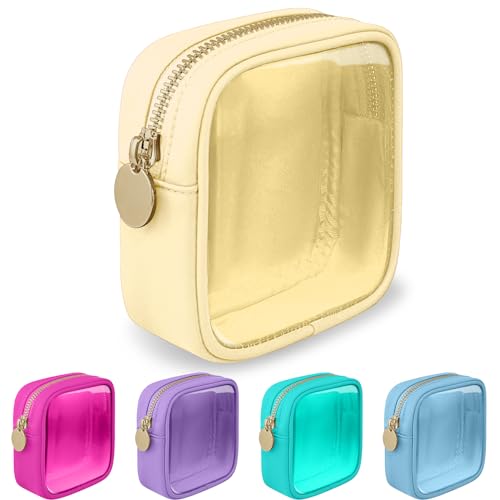 Mini Clear Travel Makeup Organizer Bag for Purse, Small Cute Makeup Bag Preppy Cosmetic Zipper Pouch Purse, Transparent PVC & Nylon Waterproof Coin Pouch Sanitary Napkin Storage Bag for Women(Beige) - color: Beige-Clear, size: Mini