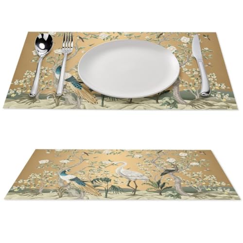Peacock Vintage Floral Oriental Placemats Set of 4, 12x18 Inch - color: Floral Bird09, size: 4pcs