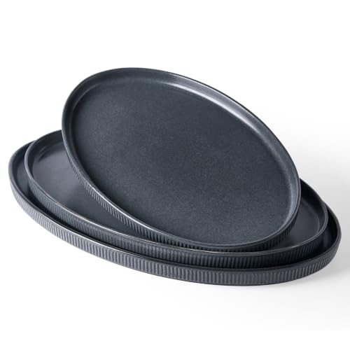 famiware Large Serving Platters Set of 3 Sizes - Oval, Matte Dark Charcoal - color: Matte Dark Charcoal