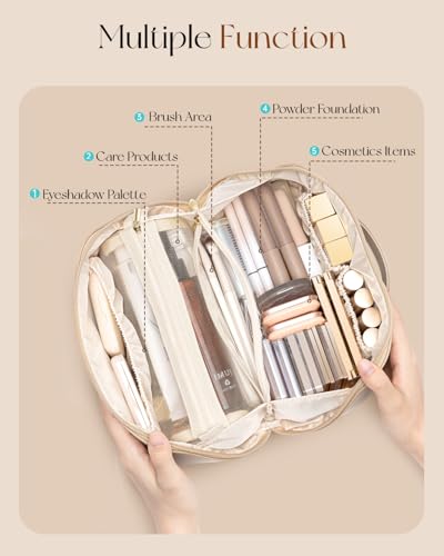 VLANDO Travel Makeup Bag with 180°Opening, Women Toiletry Case,Toffee - color: 01.Toffee