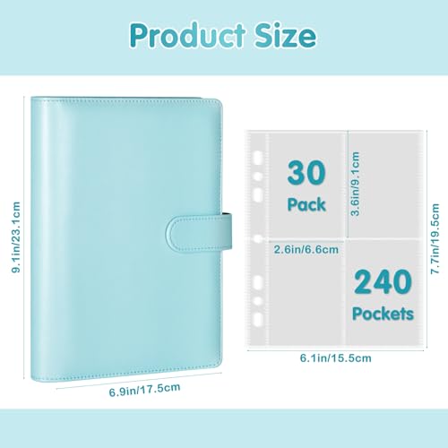 A5 Kpop Photocard Binder with 30 Pack 4-Pocket Card Pages, 6 Ring A5 Binder Card Collector Album with 240 Card Slots,PU Leather Binder Cover with Magnetic Buckle Closure for Organizing Trading Card - color: Mint Blue