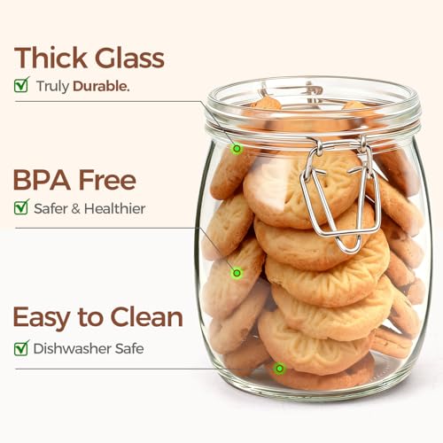 ComSaf Round Glass Jars with Airtight Lids 25 oz 6 Pack Pickling - size: 25 fl oz x 6