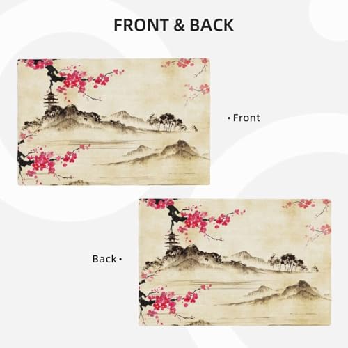 Japanese Cherry Blossom Placemats Washable Table Placemat Set of 4 - color: Pink Beige, size: Set of 4