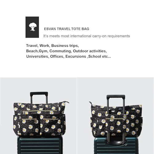 Weekender Bag Carry On Bag Overnight Tote Travel Duffle with 13 Pockets for Travel,Work，Gym,Beach,Teacher,Nurse - color: Black flower