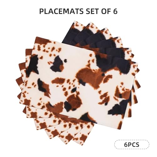 Brown Cow Print Placemats Washable Table Placemat Set of 6 - color: Black Brown, size: Set of 6