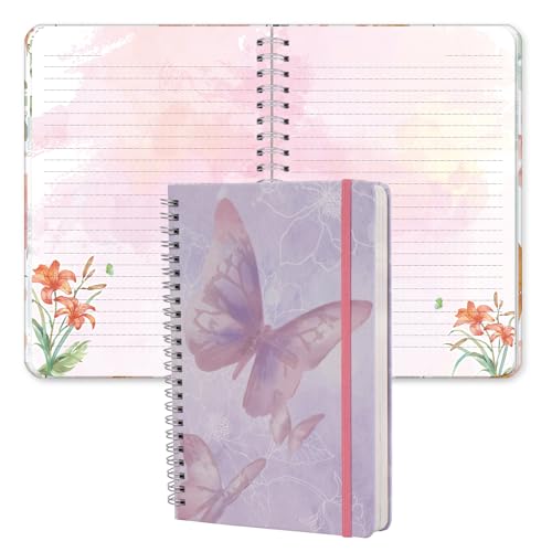 SIIXU Journaling Notebook for Women, A5 Hardcover Spiral Colorful Journal, Pretty Floral Design with 160 Beautiful Art Pages, Unique Aesthetic Diary for Poetry, Junk & Memo Writing, Purple, Lined - color: Purple