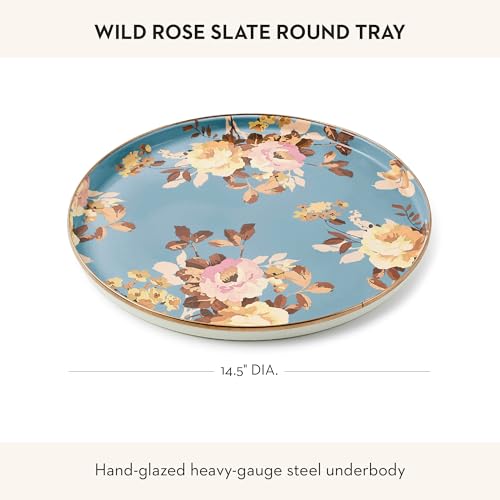 MACKENZIE-CHILDS Enamel Round Tray, Decorative Serving Platter for Food and Drinks, Wild Rose Slate - color: Slate Wild Rose