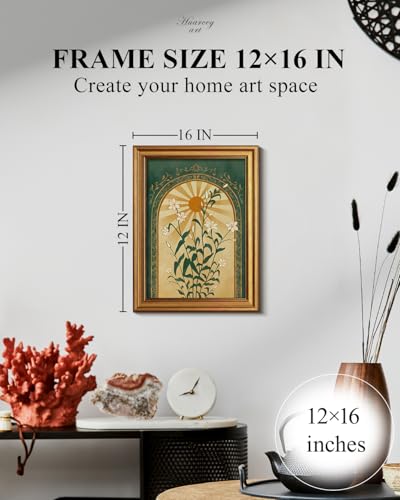 HUARCEY Gold Framed Canvas Wall Art, Sun Botanical Picture Decor, 12x16 In - color: Boho art, size: 16"L x 12"W