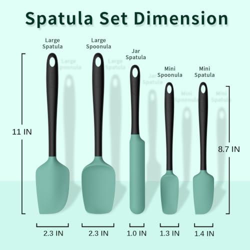 Coukre Silicone Spatula Set of 5,High Temperature Resistant, Food Grade Silicone, Dishwasher Safe, for Baking, Cooking (Aqua Green) - color: Aqua Green Black