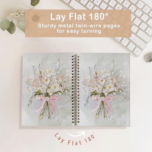 Pink Bow Floral Journal for Women Girls, Pink Preppy Spiral Notebook - color: Pink bow - flower