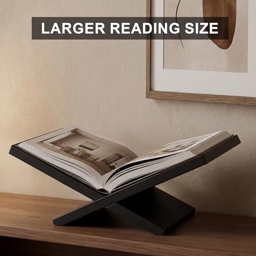 Wooden Book Stand for Display, Large Open Book Holder for Desk - color: Black