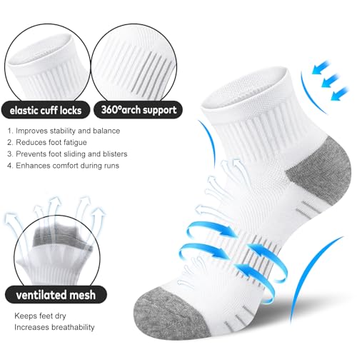 cuangya Women Athletic Ankle Cushioned Running Socks 6-Pairs - color: 5 Pairs White Socks, size: 5-8