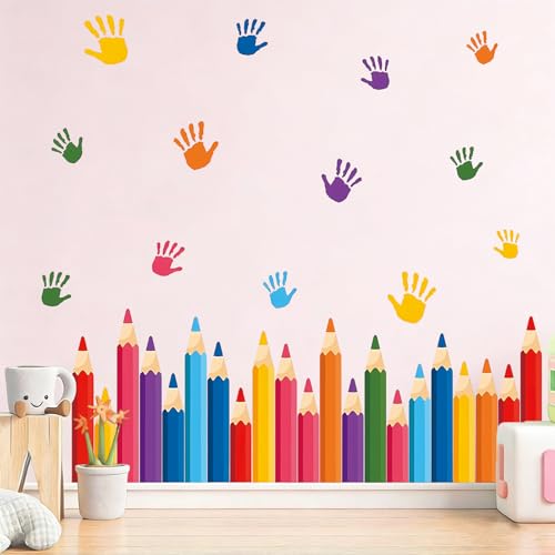 Back to School Pencils Wall Decals, 10 Sheets 53 Pcs - color: Pencil Handprint
