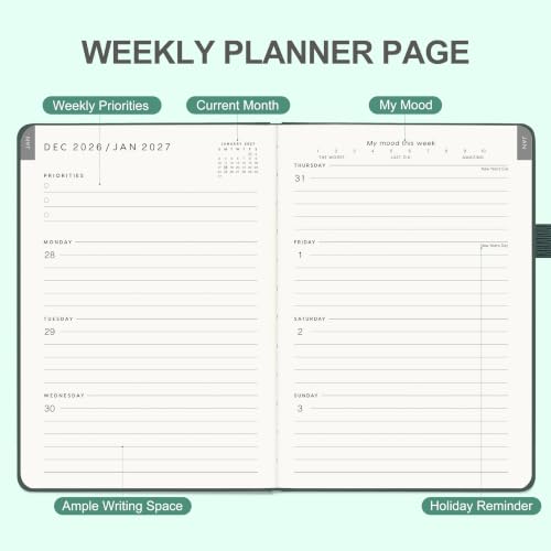 &And Per Se 2027 Planner, 12-Month Monthly & Weekly, 2027 Calendar Planner with 100gsm Paper, A5 Hardcover Faux Leather, 5.7" x 8" (Green) - color: Green, size: 5.7" x 8"(Jan 2027-Dec 2027)