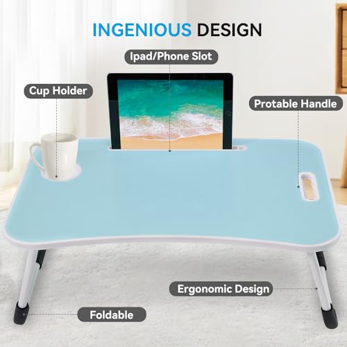 BUYIFY 23" Foldable Lap Desk for Laptop Writing w/Cup Holder Blue - color: Blue