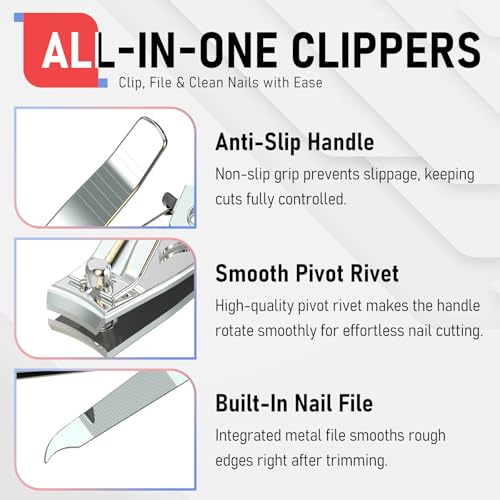 firiKer Nail Clippers with Nail File,Fingernail Clipper,Toe Nail Clippers - color: Silver
