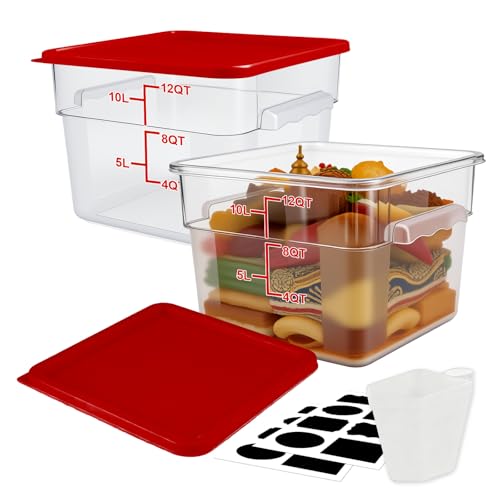 2 Pack Square Food Storage Container With Lid,12-22 Quart Commercial Storage Box With Scale & Handle,Cake Making,Dough Marinating Meat,Kitchen Supplies (Polycarbonate, 12 Quart) - color: Polycarbonate, size: Square-12 Quart