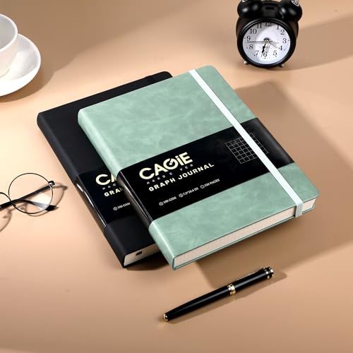 CAGIE Graph Notebook 320 Pages 100 GSM Paper Graphing Grid Journal B5 Hardcover Leather Quad Ruled Notebooks for Engineering, Math, Work, Green - color: Green, style: Graph B5