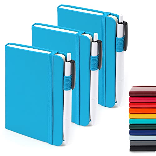 feela 3 Pack Pocket Notebook Journals, Mini Cute Small Journal Notebook Bulk Hardcover College Ruled Notepad with Pen Holder for Office School Supplies, with 3 Black Pens, 3.5”x 5.5”, A6, Teal - color: 3 Teal