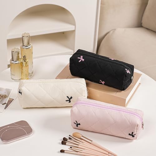 Cute Floral Cotton Makeup Brush Cosmetic Bag for Women, Travel Quilted Zipper Make Up Bag, Flowers Toiletry Organizer Case Kawaii Makeup Cosmetic Travel Cloth Pouch (Black) - color: 13 Black