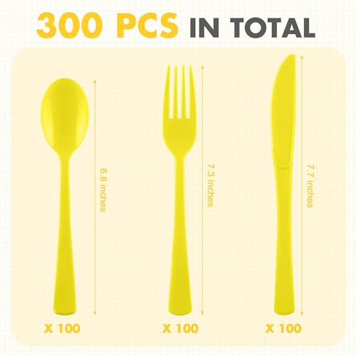Kochorie 300 Pieces Yellow Plastic Silverware, Disposable Plastic Utensils - color: Yellow