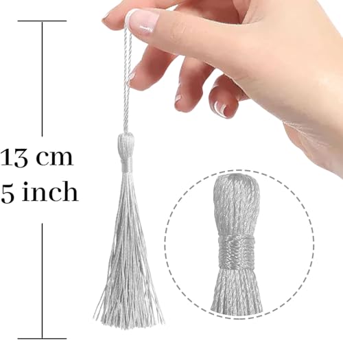 100 Pcs Silver Mini Tassels 13cm/5 Inch with Loops for Bookmarks, Jewelry Making, DIY Projects - color: Silver