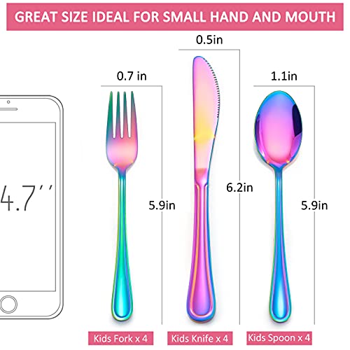 LIANYU 12 PCS Rainbow Kids Silverware Set, Stainless Steel Toddler Utensil - color: Rainbow