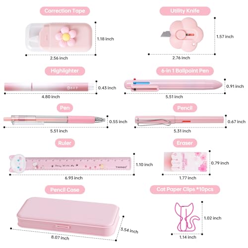11 Pcs Pink Cute Cat Stationery Gifts Set, Kawaii School Supplies