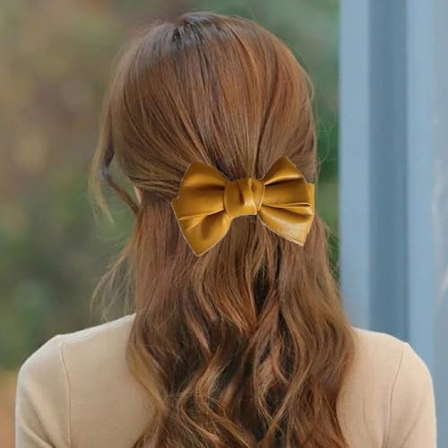 2Pcs Black PU Leather Bow Hair Clip, Korean Style Hairpin,Clips and Barrettes,Hair Accessories