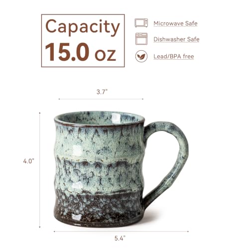 Misty Moss Ceramic Mug, 15oz Reactive Glaze Mug, Self Care Gift for Her - color: 15oz - Misty Moss · BREATHE