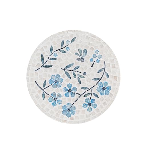 PEMAR 12.6” Handcrafted Capiz Shell Mosaic Lazy Susan – Coastal Floral Rotating Centerpiece for Dining Table, Elegant Beach House & Farmhouse Home Décor, Luxury Hostess & Housewarming Gift - color: Blue Dogwood Flower
